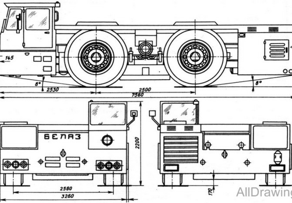 БелАЗ-6411 Аэродромный тягач чертежи (рисунки) грузовика